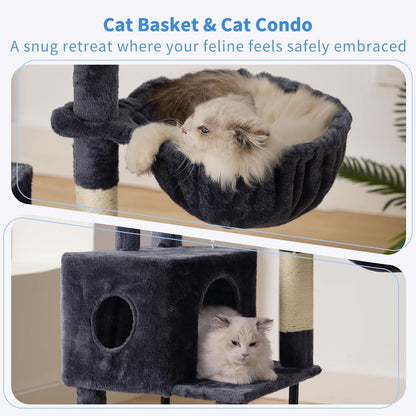 Cat Tree with Toy, 43.3 inch Cat Tower for Indoor Cats HCT004SGR | Cat Condo with Durable Sisal Scratching Posts, Cat House with Padded Plush Perch, Cozy Hammock, Green