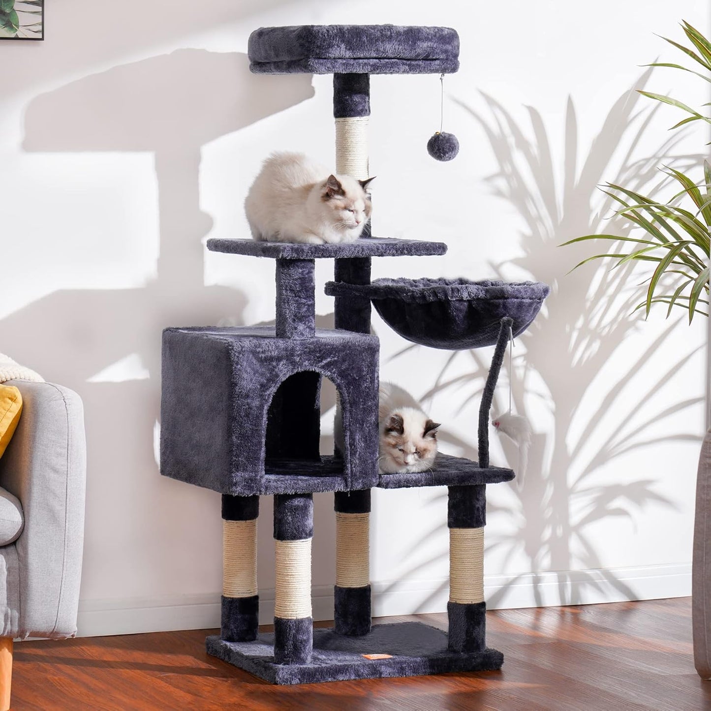 Cat Tree with Toy, 43.3 inch Cat Tower for Indoor Cats HCT004SGR | Cat Condo with Durable Sisal Scratching Posts, Cat House with Padded Plush Perch, Cozy Hammock, Green