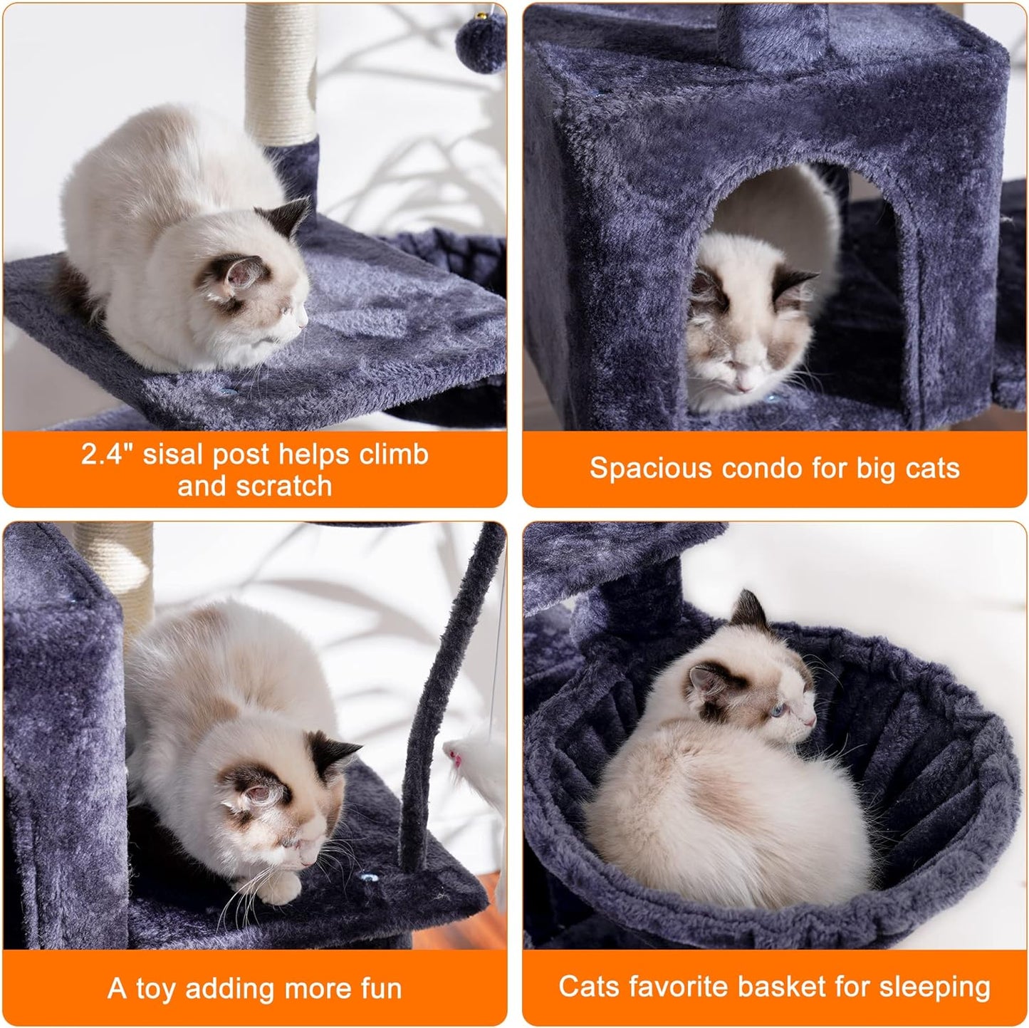 Cat Tree with Toy, 43.3 inch Cat Tower for Indoor Cats HCT004SGR | Cat Condo with Durable Sisal Scratching Posts, Cat House with Padded Plush Perch, Cozy Hammock, Green