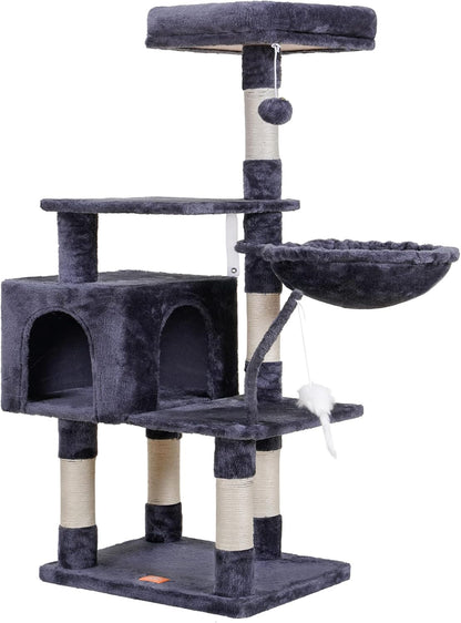 Cat Tree with Toy, 43.3 inch Cat Tower for Indoor Cats HCT004SGR | Cat Condo with Durable Sisal Scratching Posts, Cat House with Padded Plush Perch, Cozy Hammock, Green