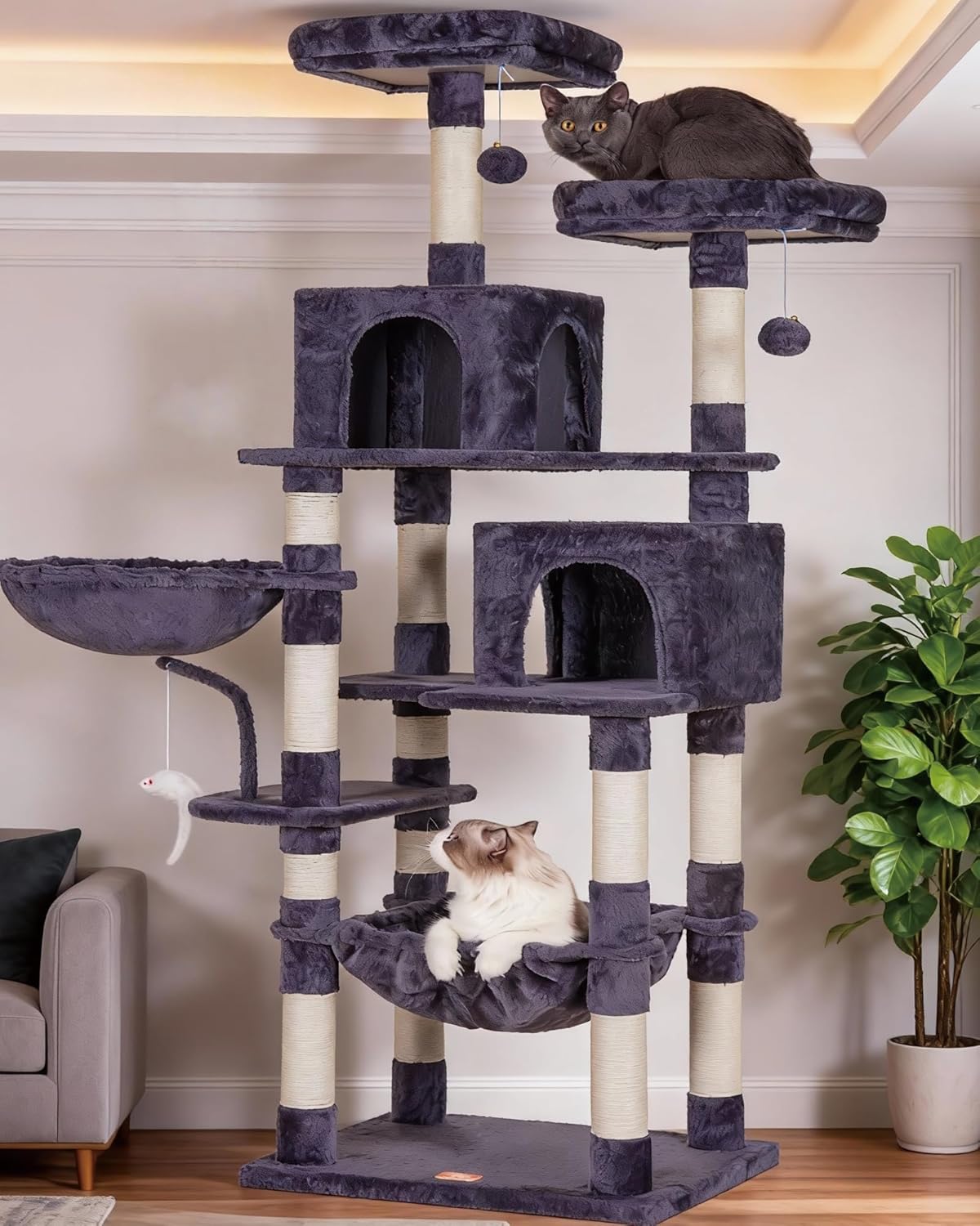 Cat Tree with Toy, 43.3 inch Cat Tower for Indoor Cats HCT004SGR | Cat Condo with Durable Sisal Scratching Posts, Cat House with Padded Plush Perch, Cozy Hammock, Green