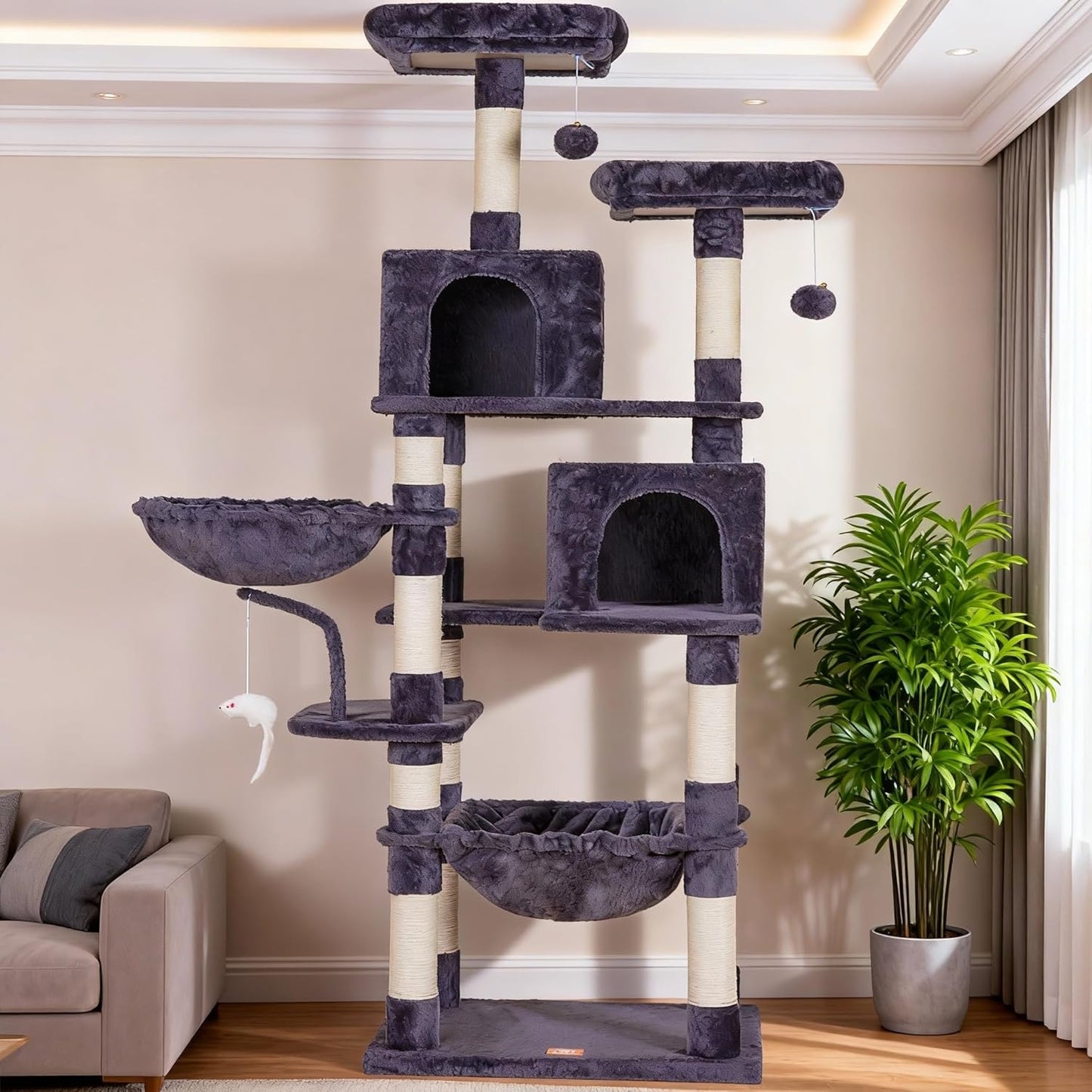Cat Tree with Toy, 43.3 inch Cat Tower for Indoor Cats HCT004SGR | Cat Condo with Durable Sisal Scratching Posts, Cat House with Padded Plush Perch, Cozy Hammock, Green