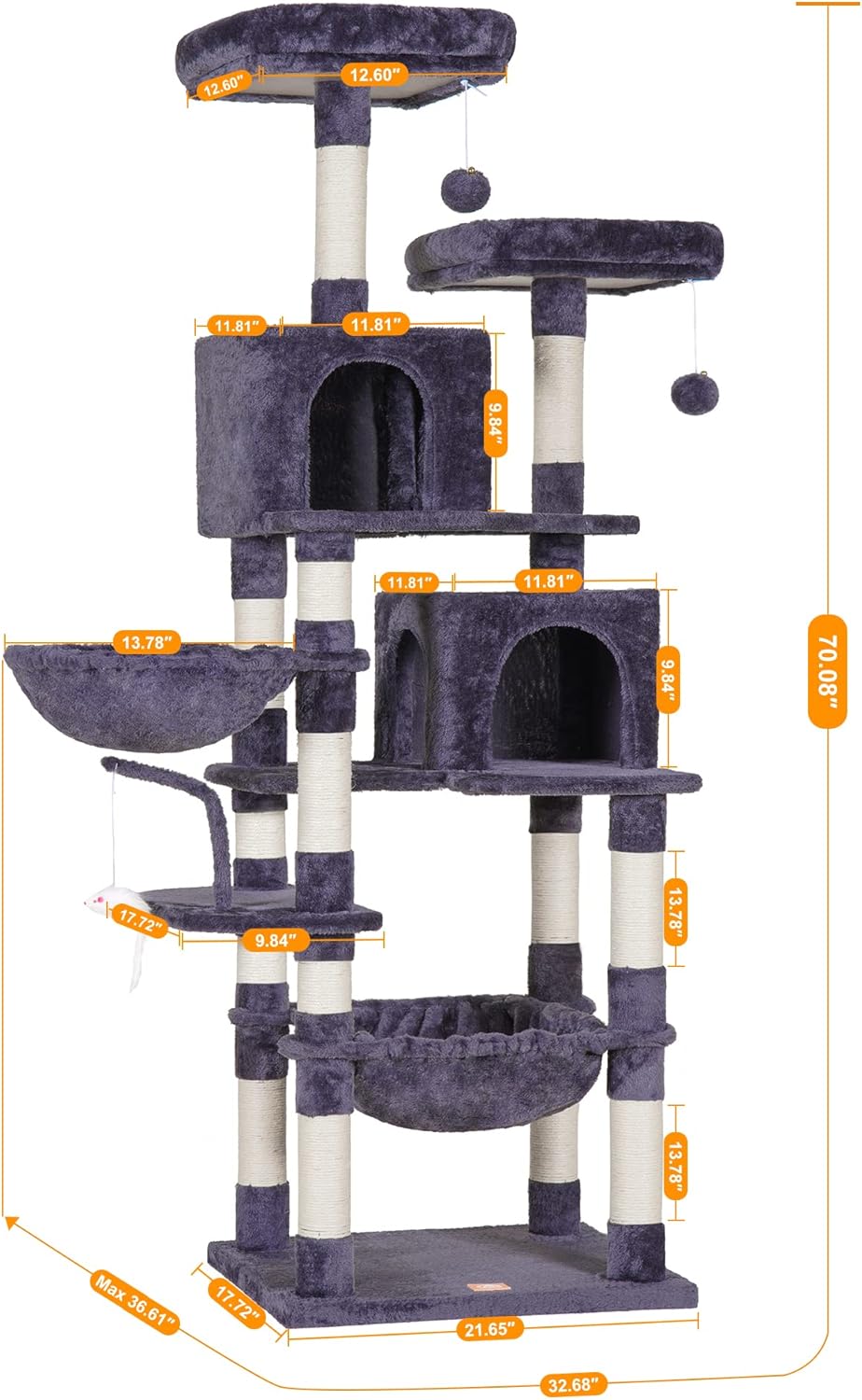Cat Tree with Toy, 43.3 inch Cat Tower for Indoor Cats HCT004SGR | Cat Condo with Durable Sisal Scratching Posts, Cat House with Padded Plush Perch, Cozy Hammock, Green