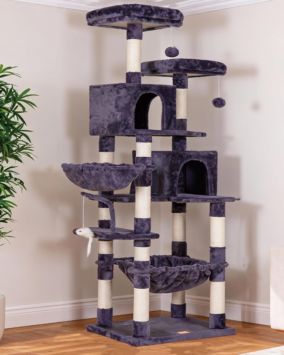 Cat Tree with Toy, 43.3 inch Cat Tower for Indoor Cats HCT004SGR | Cat Condo with Durable Sisal Scratching Posts, Cat House with Padded Plush Perch, Cozy Hammock, Green