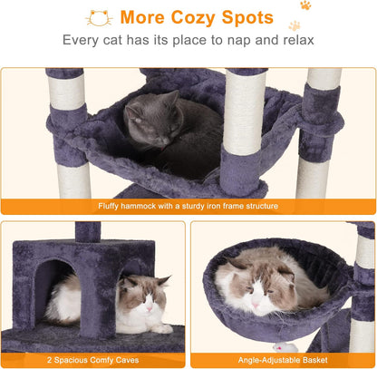 Cat Tree with Toy, 43.3 inch Cat Tower for Indoor Cats HCT004SGR | Cat Condo with Durable Sisal Scratching Posts, Cat House with Padded Plush Perch, Cozy Hammock, Green