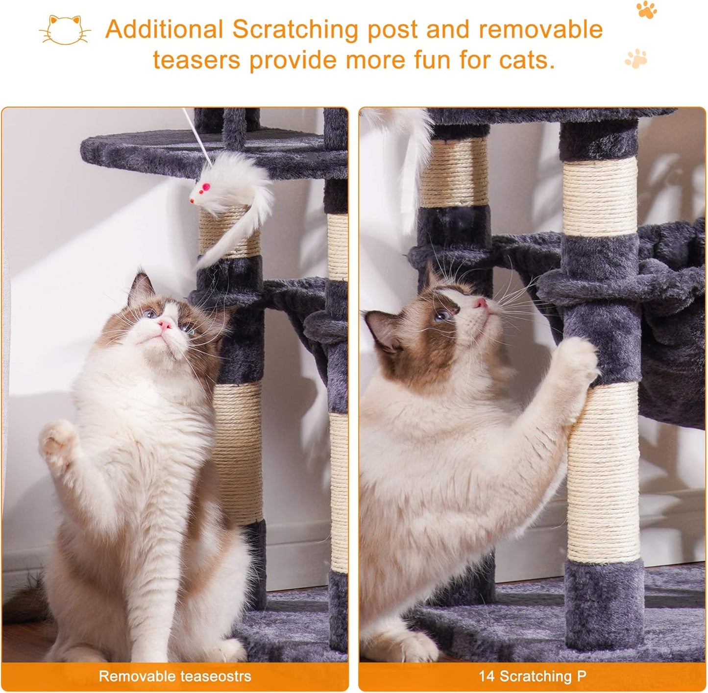 Cat Tree with Toy, 43.3 inch Cat Tower for Indoor Cats HCT004SGR | Cat Condo with Durable Sisal Scratching Posts, Cat House with Padded Plush Perch, Cozy Hammock, Green