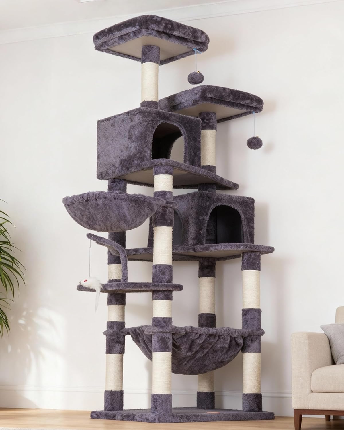 Cat Tree with Toy, 43.3 inch Cat Tower for Indoor Cats HCT004SGR | Cat Condo with Durable Sisal Scratching Posts, Cat House with Padded Plush Perch, Cozy Hammock, Green