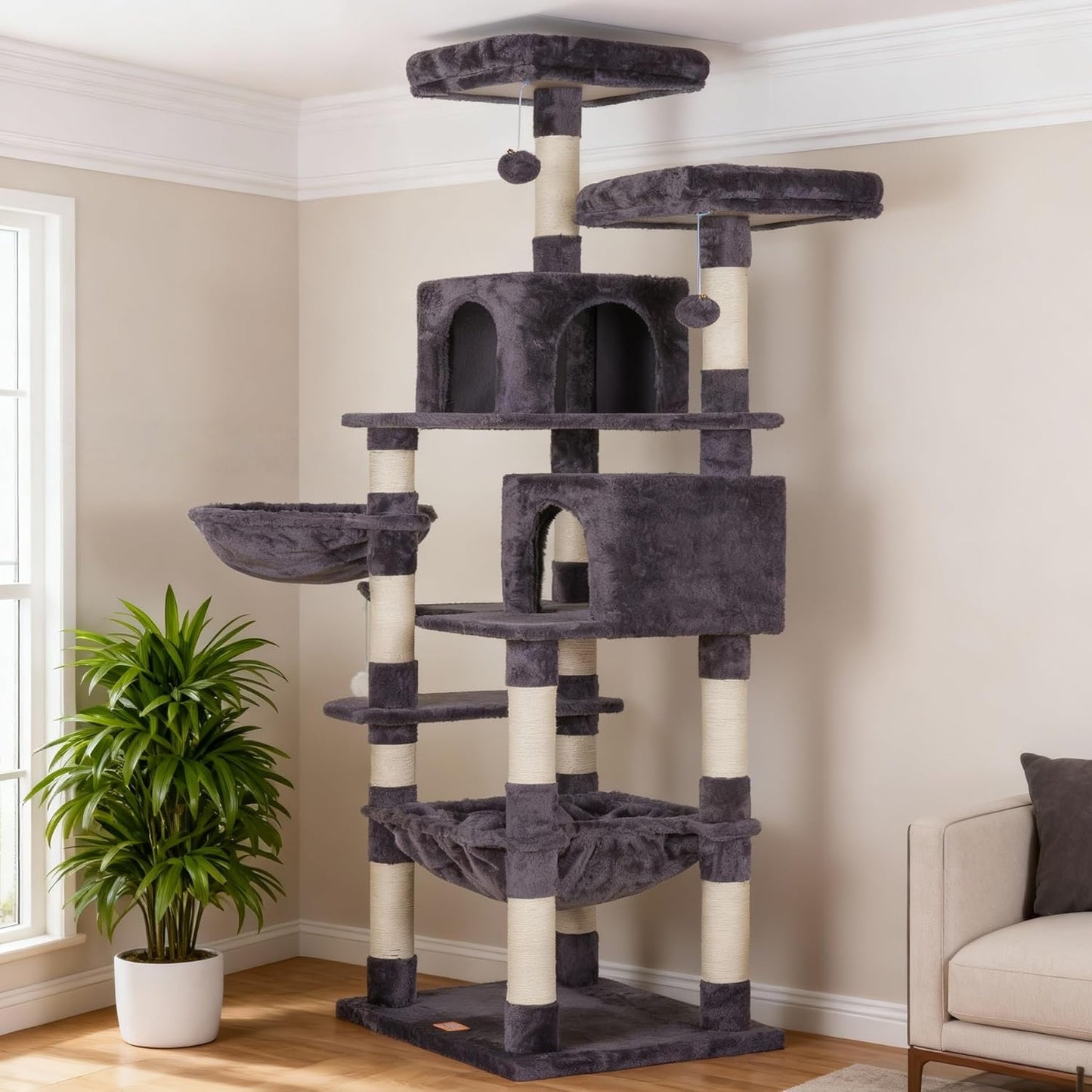 Cat Tree with Toy, 43.3 inch Cat Tower for Indoor Cats HCT004SGR | Cat Condo with Durable Sisal Scratching Posts, Cat House with Padded Plush Perch, Cozy Hammock, Green