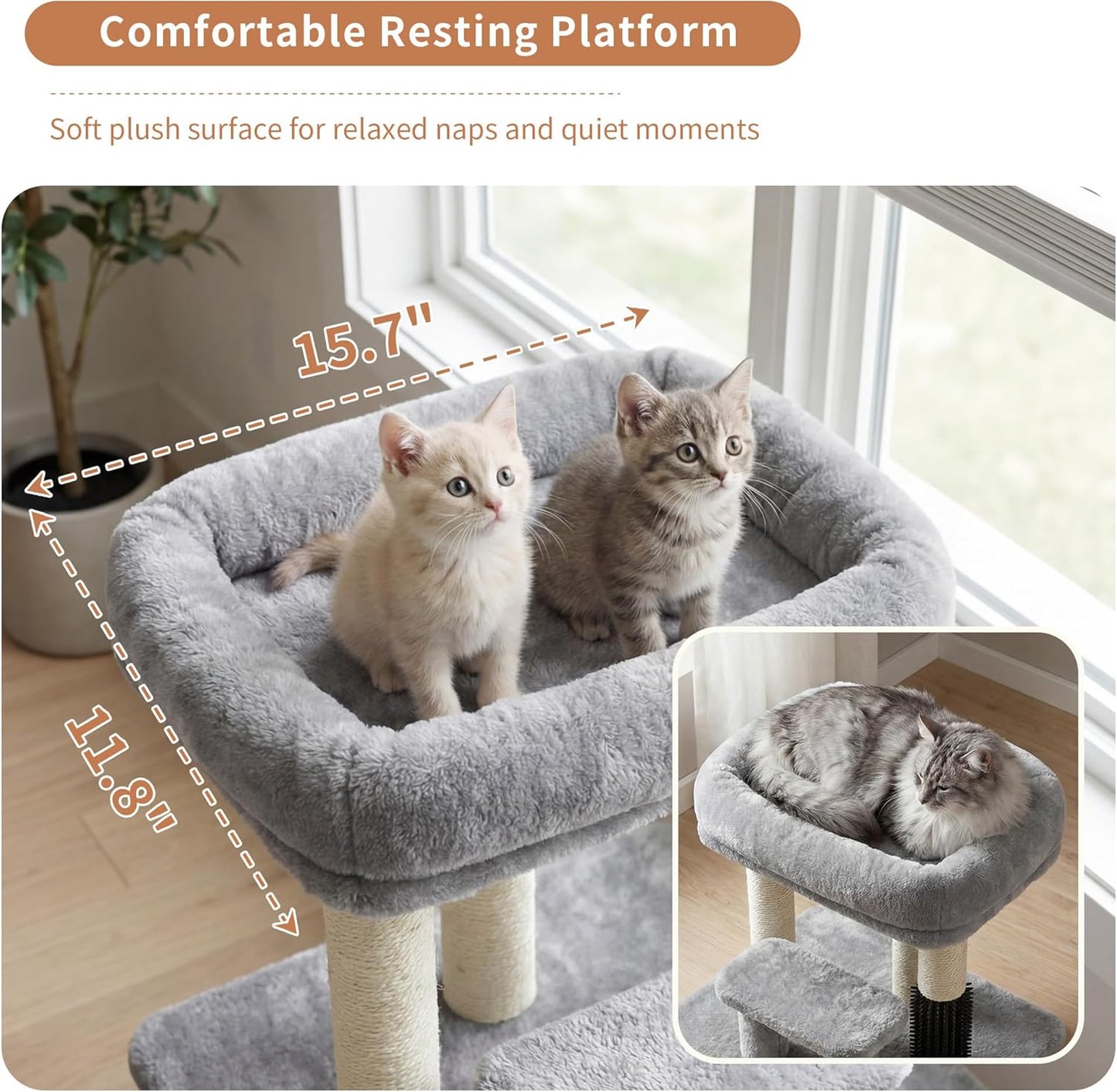 Cat Tree with Toy, 43.3 inch Cat Tower for Indoor Cats HCT004SGR | Cat Condo with Durable Sisal Scratching Posts, Cat House with Padded Plush Perch, Cozy Hammock, Green