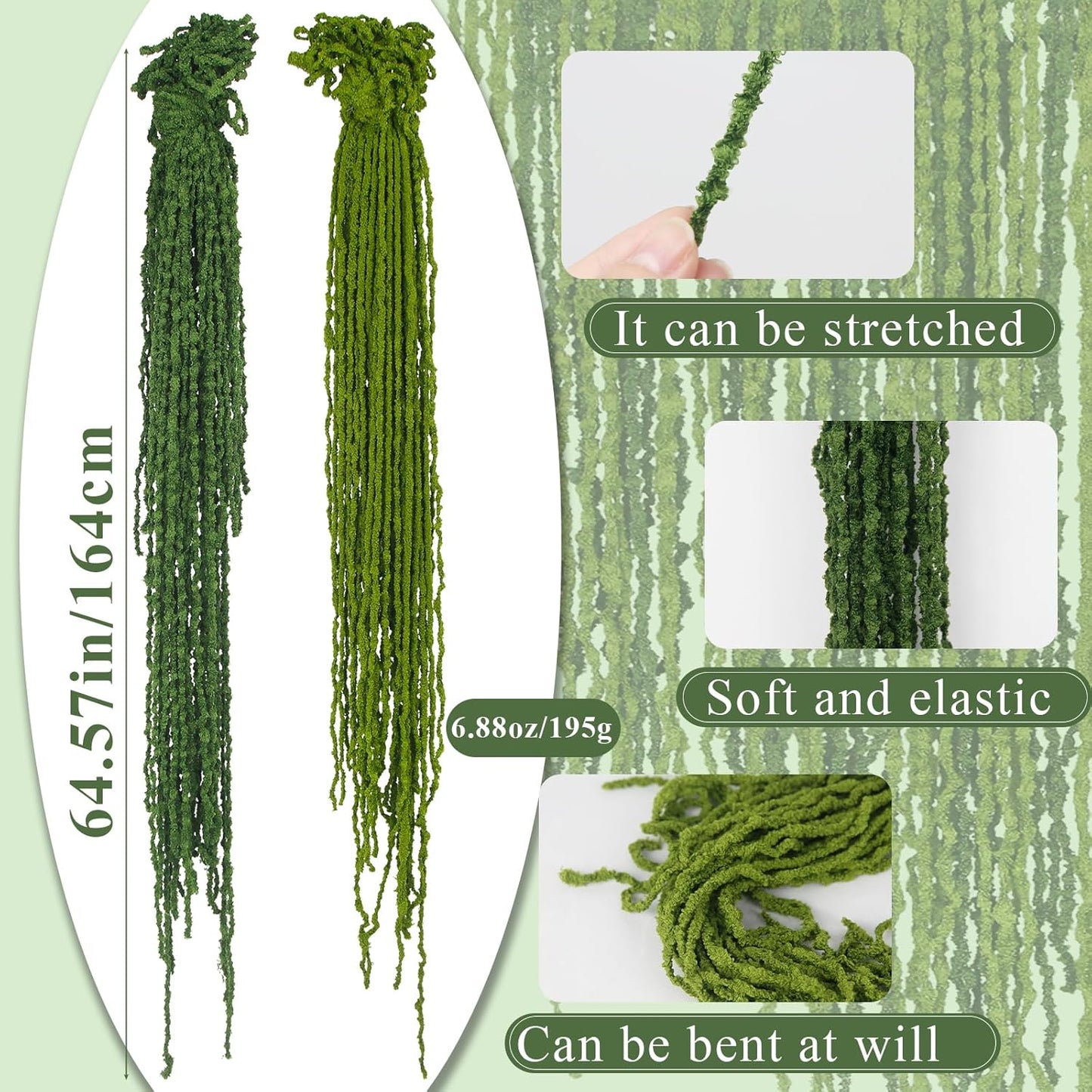 60 Pcs Hanging Moss Vines Faux Moss Garland for Decorating Plants Artificial Amaranthus Hanging Flowers 59-63 Inch Fake Mossy Rope for Crafts Wedding Arch Floral Arrangment Wall Hanging Mantle