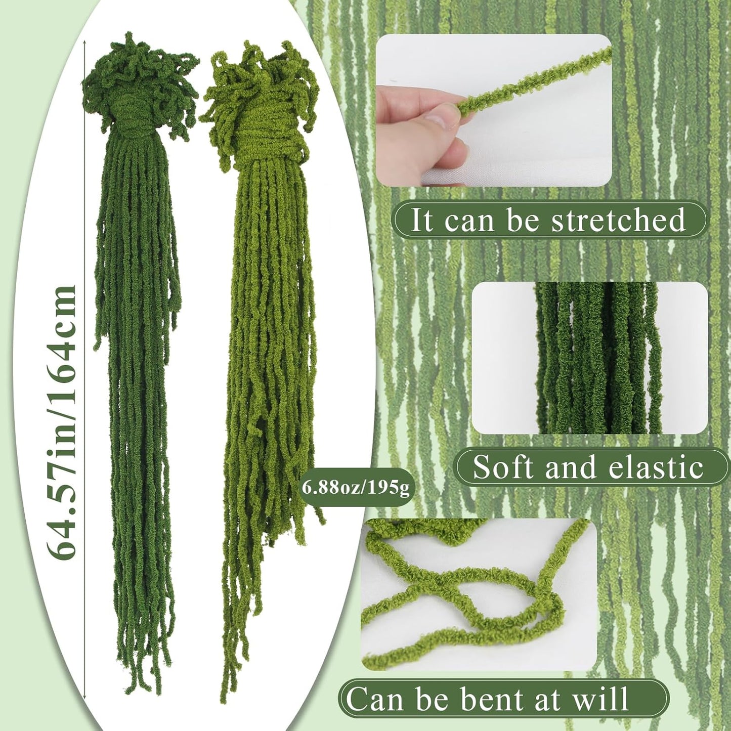 60 Pcs Hanging Moss Vines Faux Moss Garland for Decorating Plants Artificial Amaranthus Hanging Flowers 59-63 Inch Fake Mossy Rope for Crafts Wedding Arch Floral Arrangment Wall Hanging Mantle