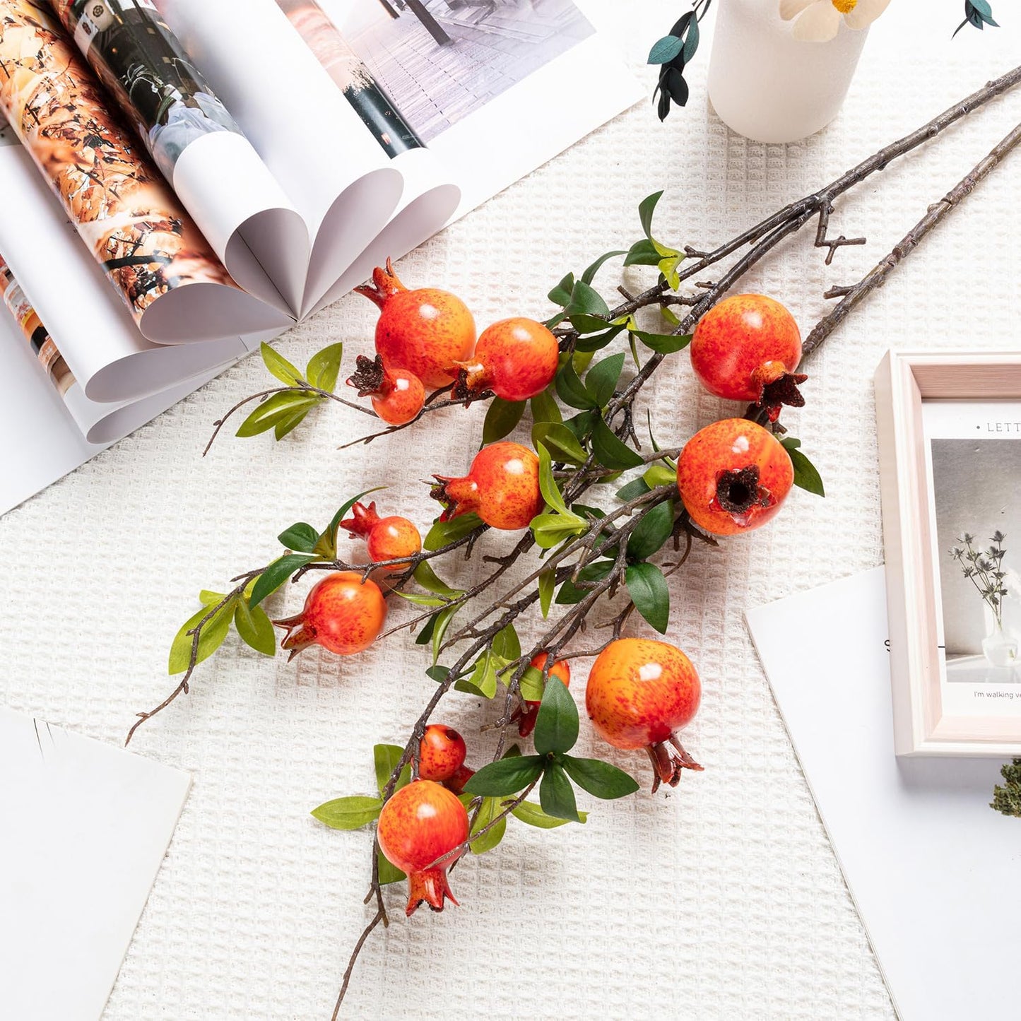 4Pcs 31.5 Inch Artificial Pomegranate Branches, Fake Fruit Branch, Artificial Plants for Living Room Dorm Decor Christmas Farmhouse Vase Arrangement Centerpiece