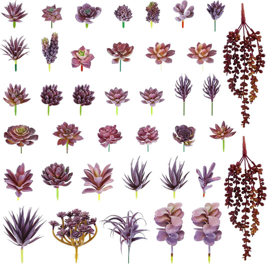 40 Pcs Artificial Succulent Unpotted, Mini Fake Plants Bulk