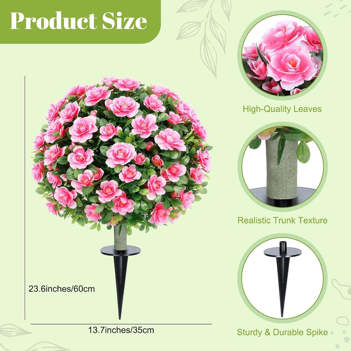 24''Artificial Flowers for Outdoors,2 Pack Topiary Ball Trees Fake Outdoor Plants with Ground Spike,UV Resistant Faux Shrubs for Garden,Porch,Front,Patio,Pink Crabapple Blossoms