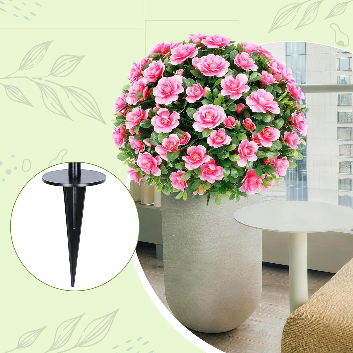 24''Artificial Flowers for Outdoors,2 Pack Topiary Ball Trees Fake Outdoor Plants with Ground Spike,UV Resistant Faux Shrubs for Garden,Porch,Front,Patio,Pink Crabapple Blossoms