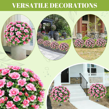 24''Artificial Flowers for Outdoors,2 Pack Topiary Ball Trees Fake Outdoor Plants with Ground Spike,UV Resistant Faux Shrubs for Garden,Porch,Front,Patio,Pink Crabapple Blossoms