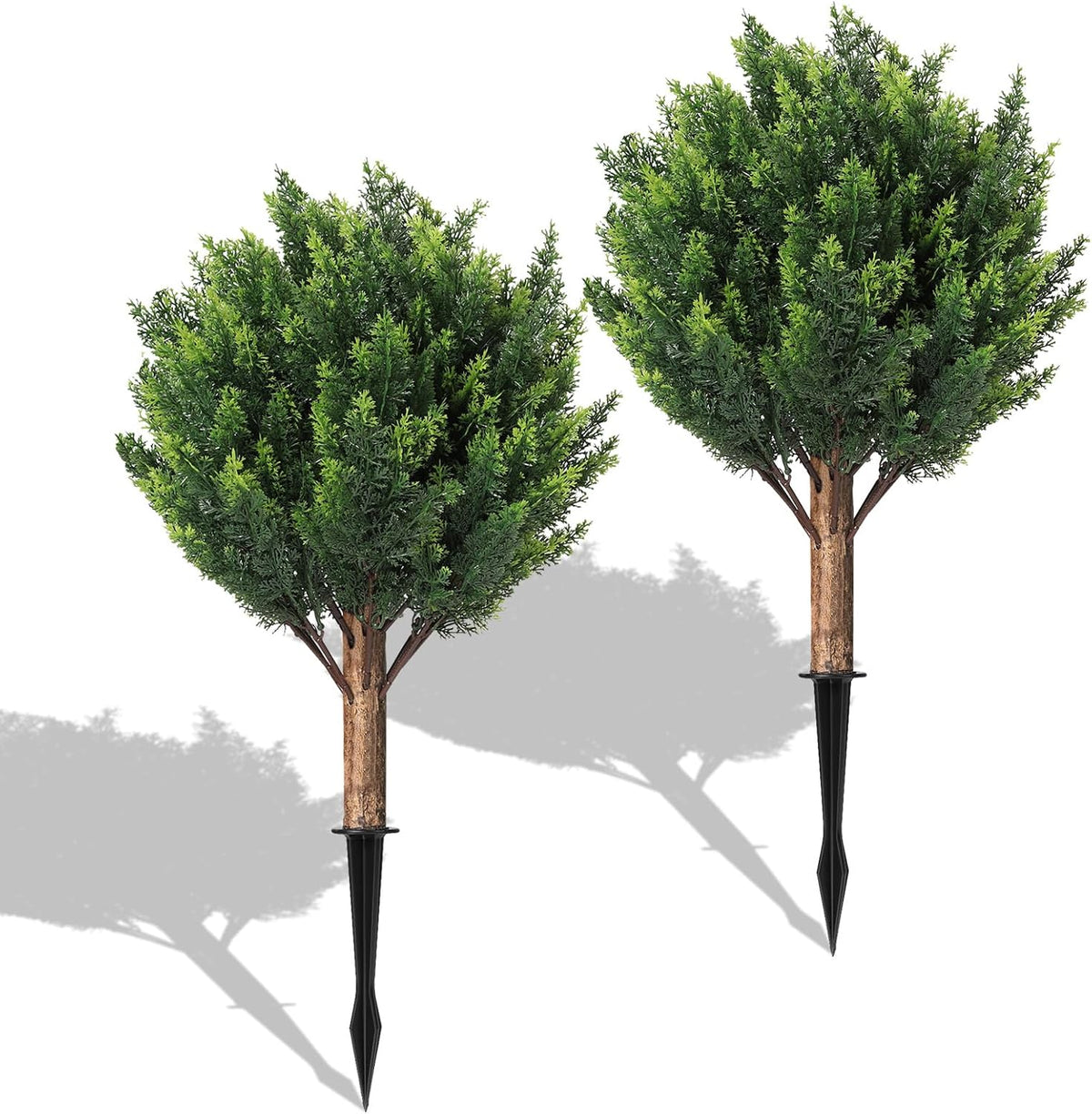 24''Artificial Flowers for Outdoors,2 Pack Topiary Ball Trees Fake Outdoor Plants with Ground Spike,UV Resistant Faux Shrubs for Garden,Porch,Front,Patio,Pink Crabapple Blossoms