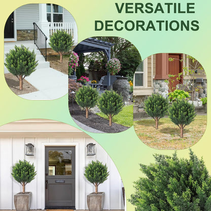 24''Artificial Flowers for Outdoors,2 Pack Topiary Ball Trees Fake Outdoor Plants with Ground Spike,UV Resistant Faux Shrubs for Garden,Porch,Front,Patio,Pink Crabapple Blossoms