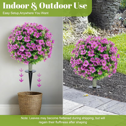 24''Artificial Flowers for Outdoors,2 Pack Topiary Ball Trees Fake Outdoor Plants with Ground Spike,UV Resistant Faux Shrubs for Garden,Porch,Front,Patio,Pink Crabapple Blossoms