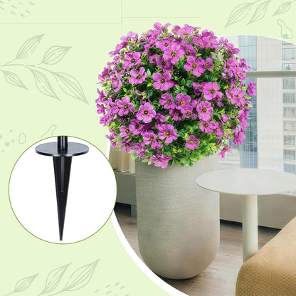 24''Artificial Flowers for Outdoors,2 Pack Topiary Ball Trees Fake Outdoor Plants with Ground Spike,UV Resistant Faux Shrubs for Garden,Porch,Front,Patio,Pink Crabapple Blossoms
