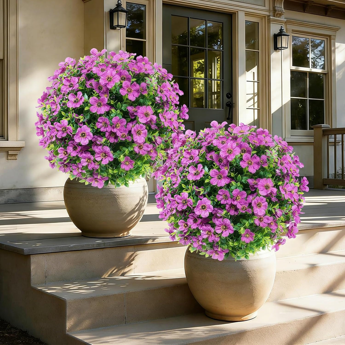24''Artificial Flowers for Outdoors,2 Pack Topiary Ball Trees Fake Outdoor Plants with Ground Spike,UV Resistant Faux Shrubs for Garden,Porch,Front,Patio,Pink Crabapple Blossoms