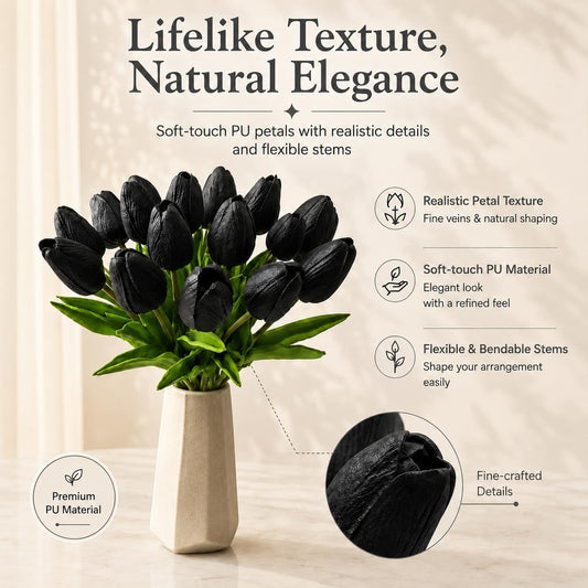 20pcs Artificial Yellow Tulips | 13.5 Inch Lifelike PU Tulips Faux Floral Arrangement for Kitchen Island Dining Table Centerpieces and Home Decor - Colors A