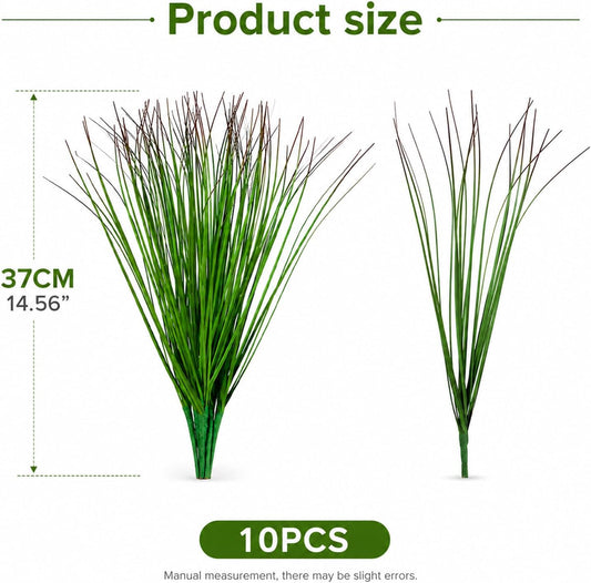10 Pcs Artificial Onion Grass, 37cm Faux Shrubs Wheat Grass, Green | Fake Tall Gras Greenery Stems for Home Decor Indoor Outdoor Patio Garden Porch UV Resistant