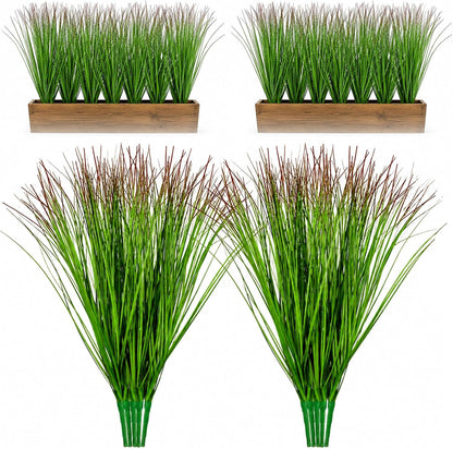 10 Pcs Artificial Onion Grass, 37cm Faux Shrubs Wheat Grass, Green | Fake Tall Gras Greenery Stems for Home Decor Indoor Outdoor Patio Garden Porch UV Resistant