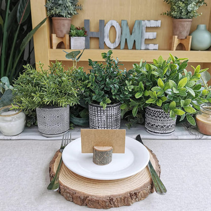 Set of 3 Small Potted Plants Artificial Eucalyptus Rosemary Boxwood Plants in Black and White Geometric Pots for Table Centerpiece Kitchen Counter Windowsill Indoor Outdoor Garden Greens Decor