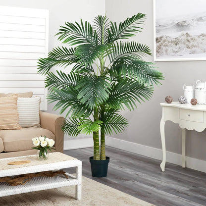 2 Pack Artificial Areca Palm Tree Plant, 6 Feet Fake Palm Tree for Indoor Outdoor Modern Decoration Faux Dypsis Lutescens Plants in Pot for Home Office Decor