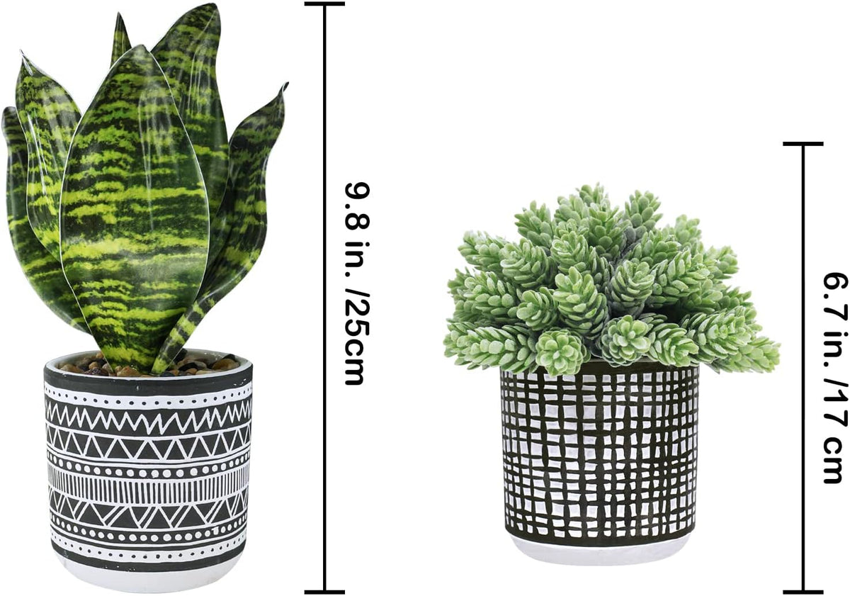 3 Pcs Small Potted Plants Artificial Succulents Hanging Plants and Faux Tropical Snake Plant in Black Geometric Pots for Modern Home Kitchen Windowsill Table Shelf Indoor Outdoor Greenery Decor