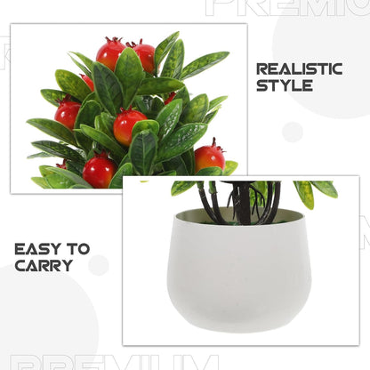 Mini Artificial Pomegranate Tree Xmas Realistic Bonsai Model Decor