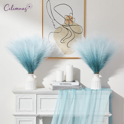 50pcs Faux Pampas Grass 17.7" Artificial Fluffy Pampas Grass Decor