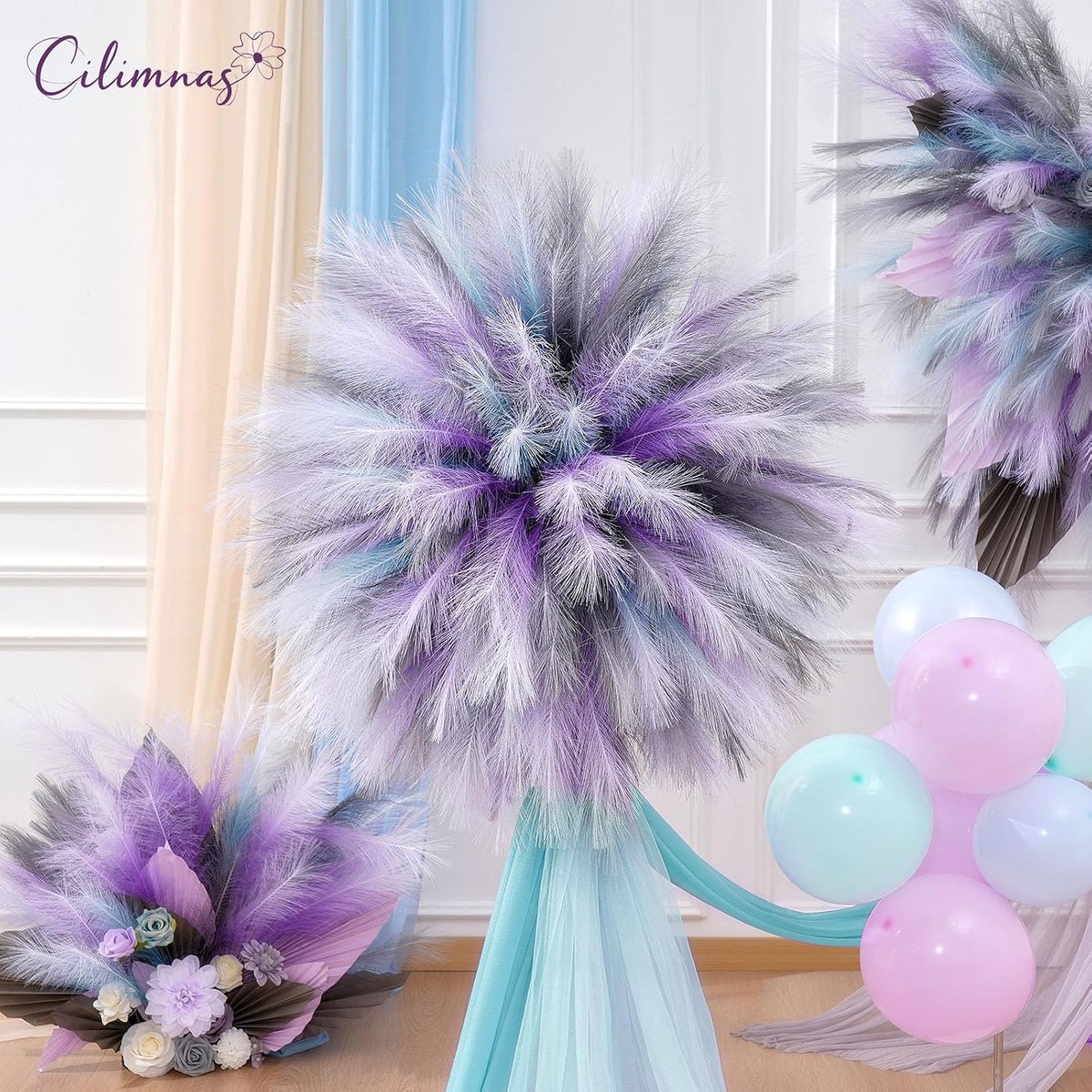 50pcs Faux Pampas Grass 17.7" Artificial Fluffy Pampas Grass Decor