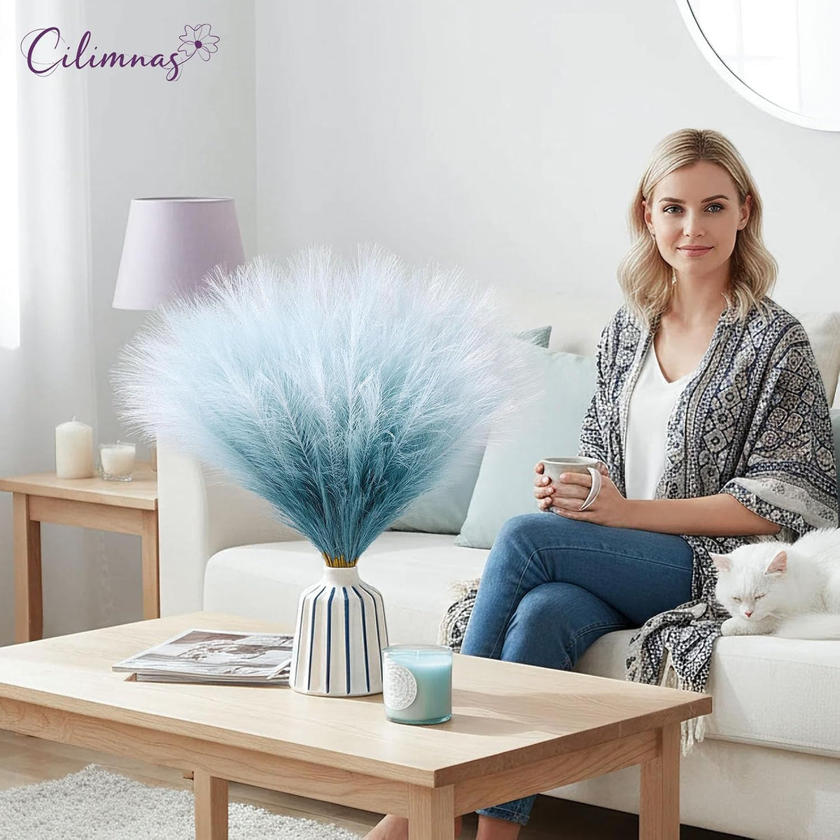 50pcs Faux Pampas Grass 17.7" Artificial Fluffy Pampas Grass Decor