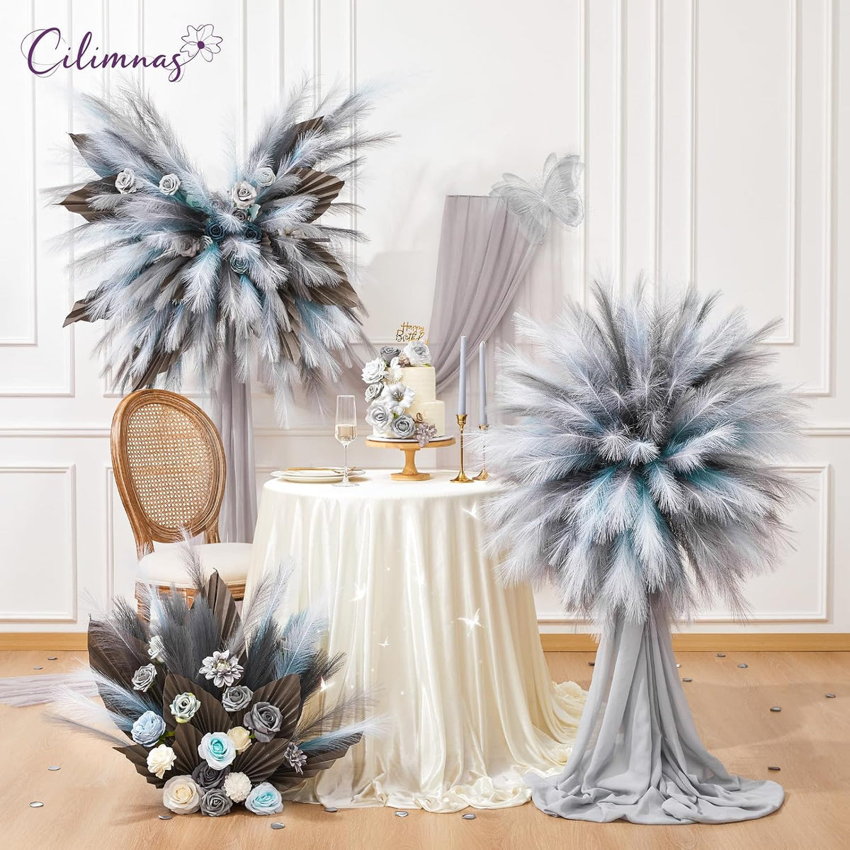 50pcs Faux Pampas Grass 17.7" Artificial Fluffy Pampas Grass Decor