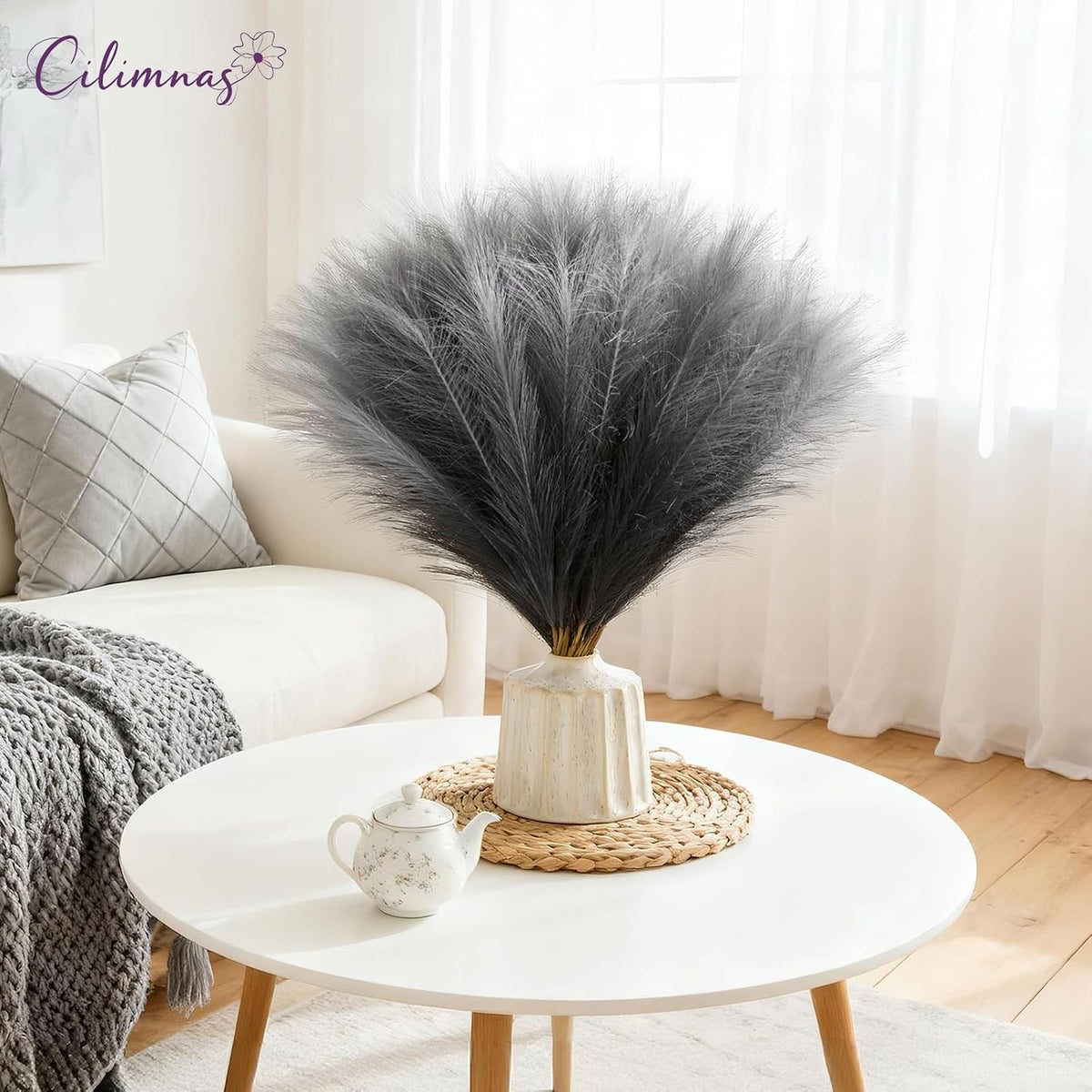 50pcs Faux Pampas Grass 17.7" Artificial Fluffy Pampas Grass Decor