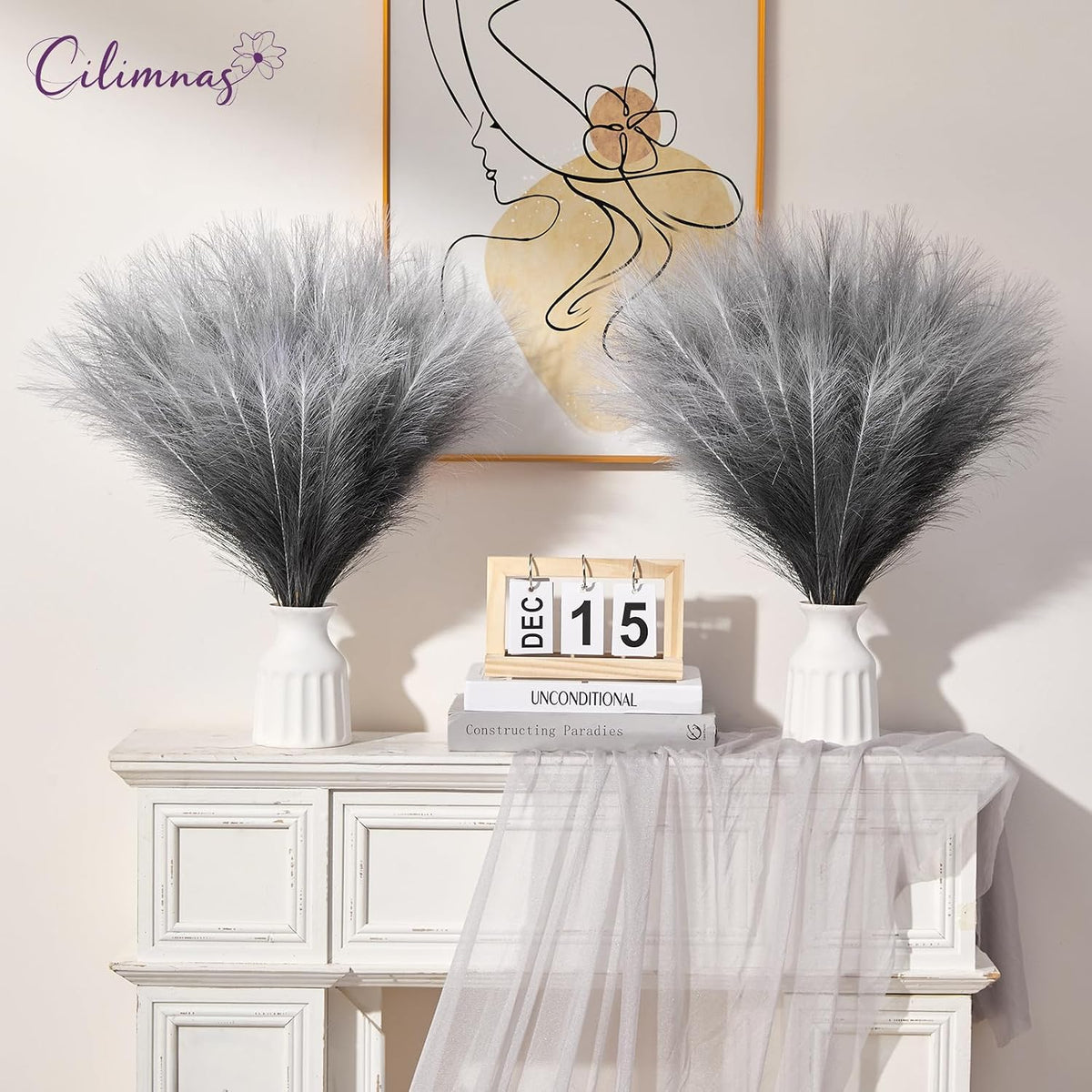 50pcs Faux Pampas Grass 17.7" Artificial Fluffy Pampas Grass Decor