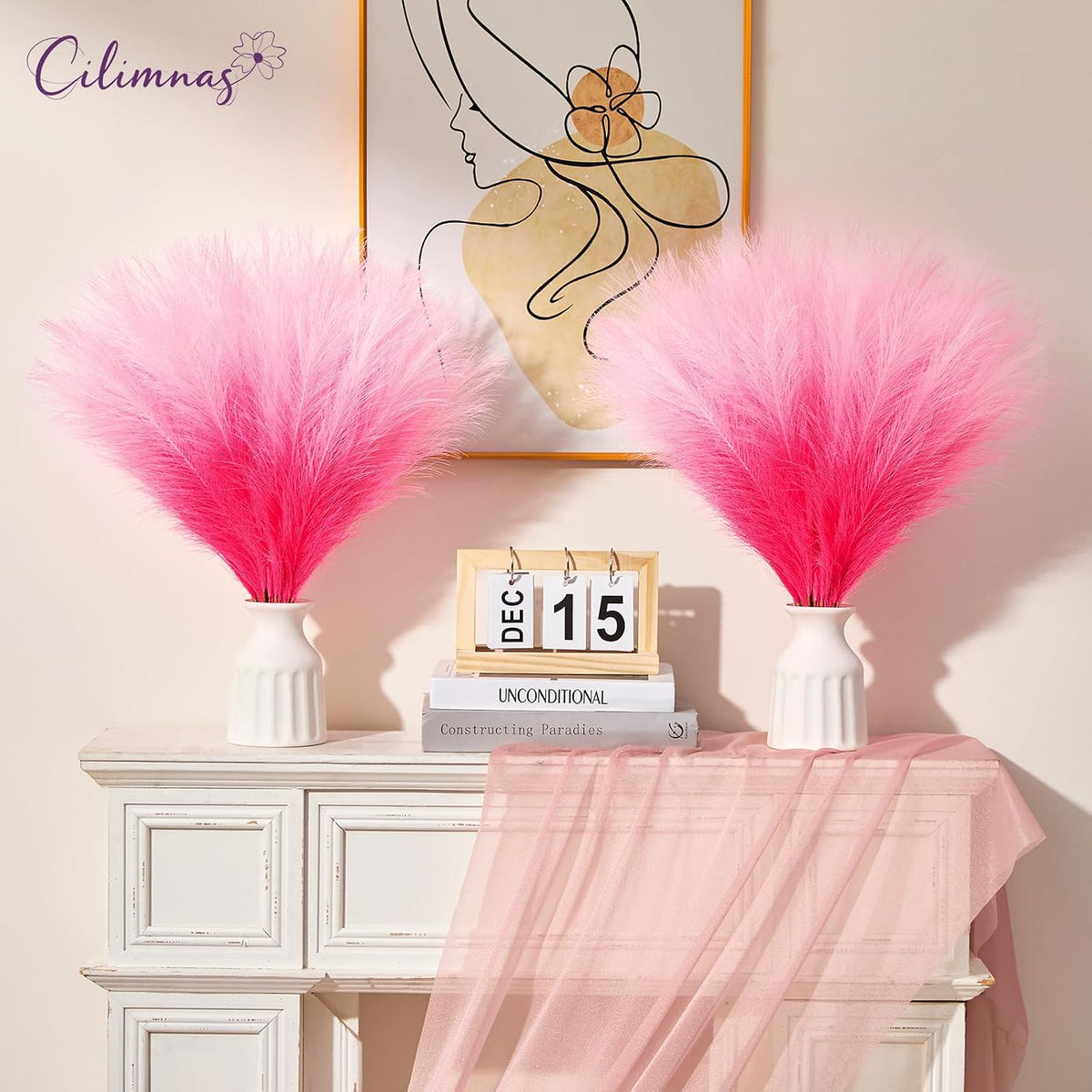 50pcs Faux Pampas Grass 17.7" Artificial Fluffy Pampas Grass Decor
