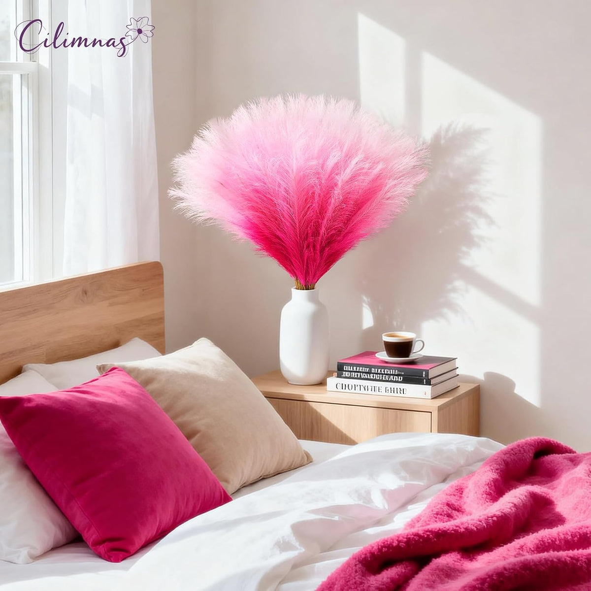50pcs Faux Pampas Grass 17.7" Artificial Fluffy Pampas Grass Decor