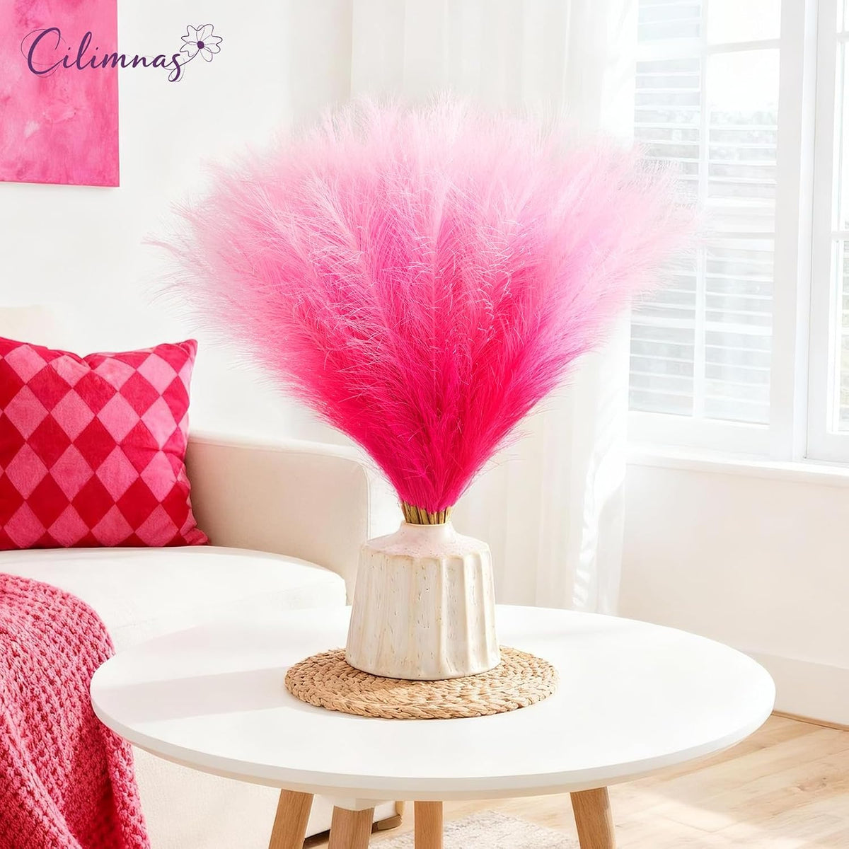 50pcs Faux Pampas Grass 17.7" Artificial Fluffy Pampas Grass Decor