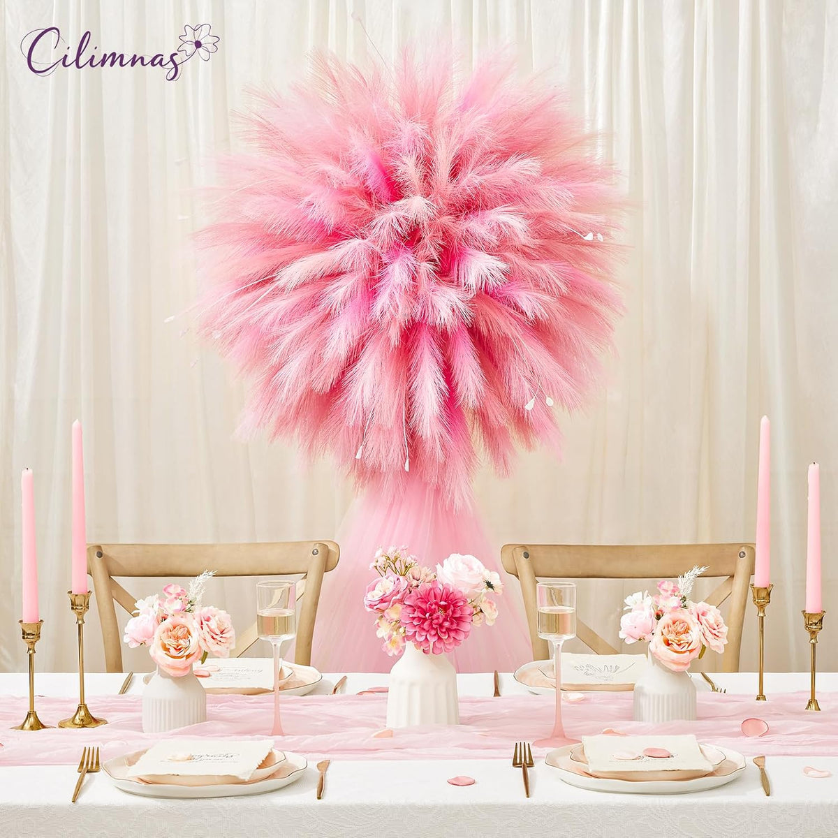 50pcs Faux Pampas Grass 17.7" Artificial Fluffy Pampas Grass Decor