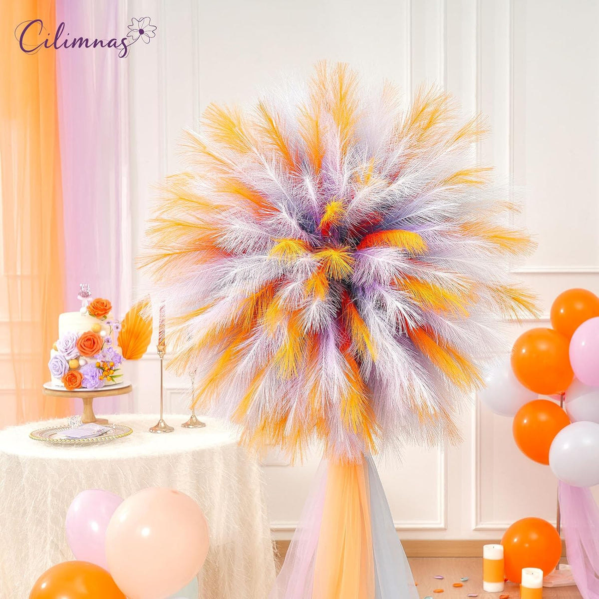50pcs Faux Pampas Grass 17.7" Artificial Fluffy Pampas Grass Decor