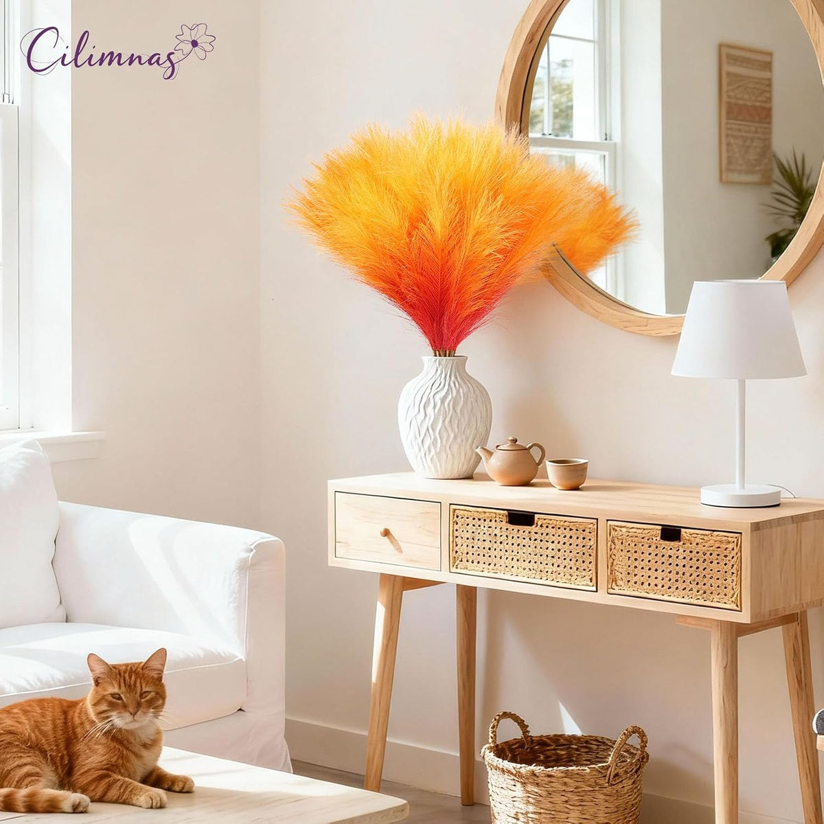 50pcs Faux Pampas Grass 17.7" Artificial Fluffy Pampas Grass Decor