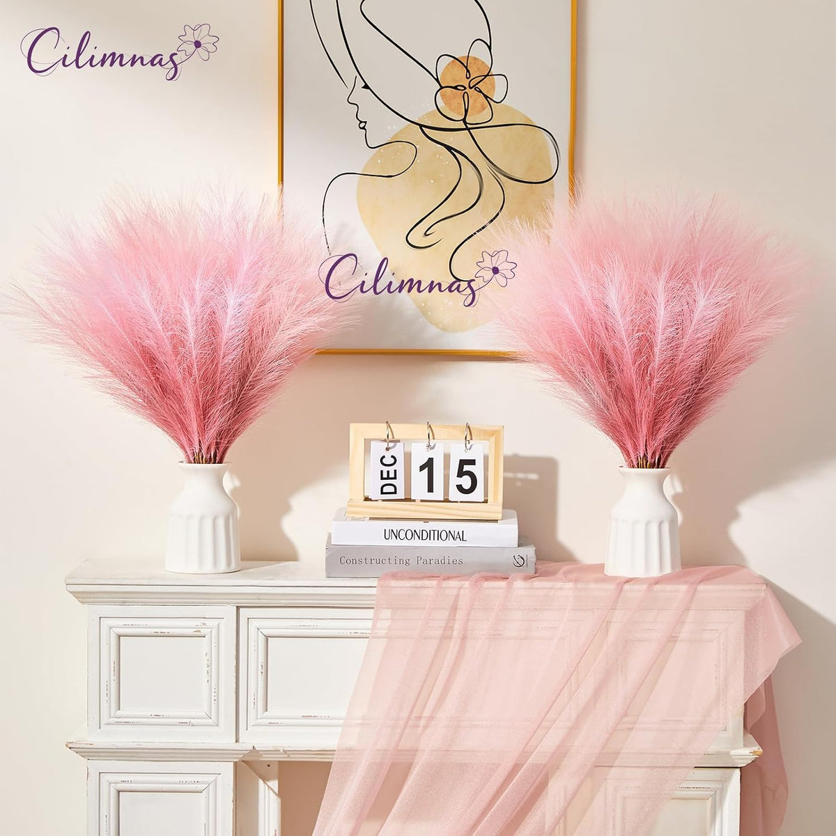 50pcs Faux Pampas Grass 17.7" Artificial Fluffy Pampas Grass Decor