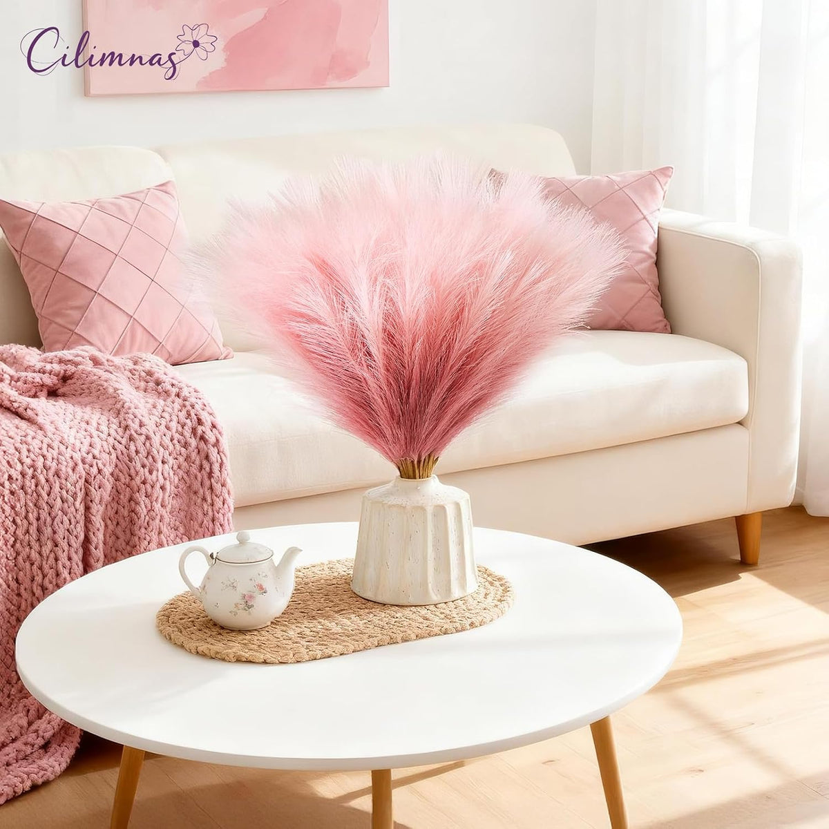 50pcs Faux Pampas Grass 17.7" Artificial Fluffy Pampas Grass Decor