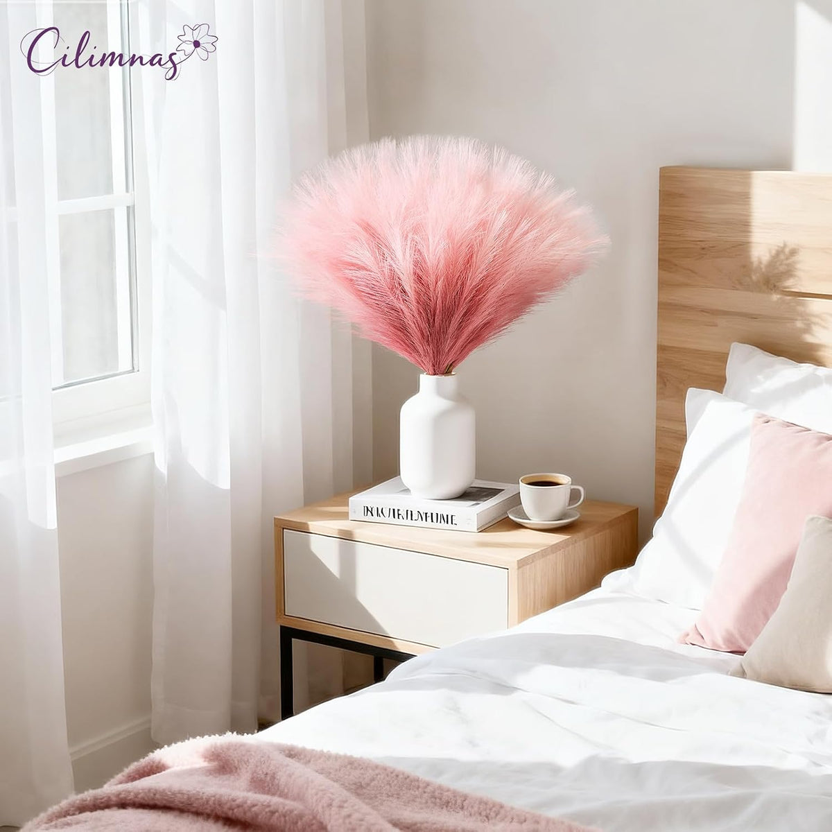 50pcs Faux Pampas Grass 17.7" Artificial Fluffy Pampas Grass Decor