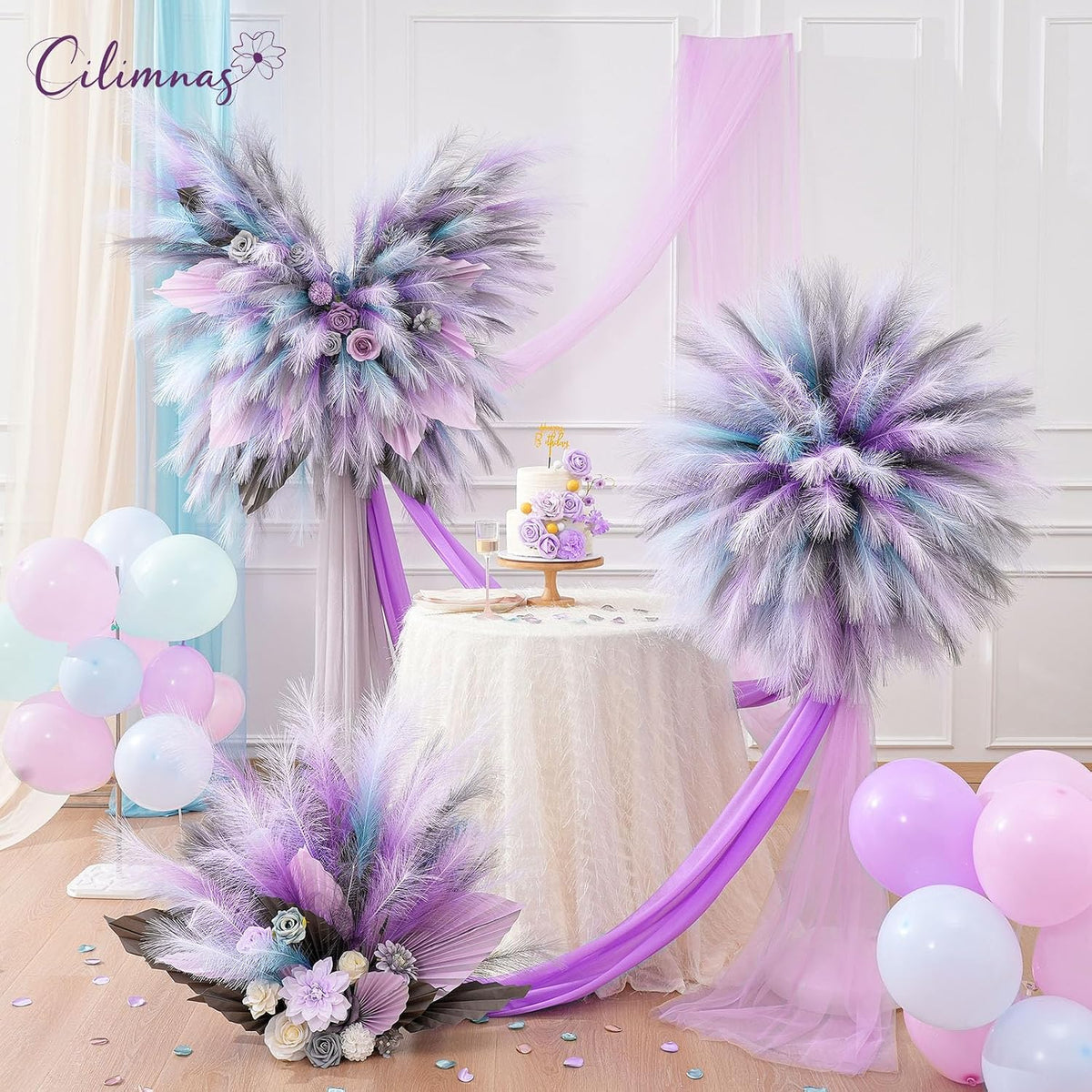 50pcs Faux Pampas Grass 17.7" Artificial Fluffy Pampas Grass Decor
