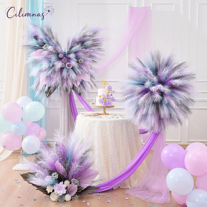 50pcs Faux Pampas Grass 17.7" Artificial Fluffy Pampas Grass Decor