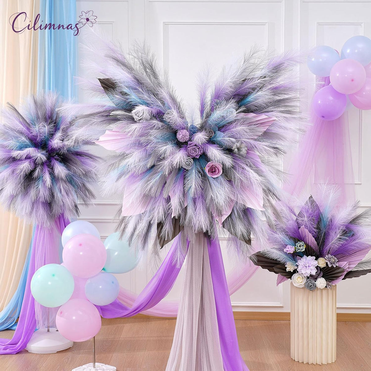 50pcs Faux Pampas Grass 17.7" Artificial Fluffy Pampas Grass Decor